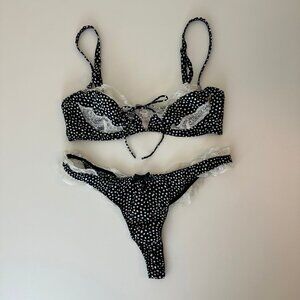For Love And Lemons Black and White Polka Dot Bra Set